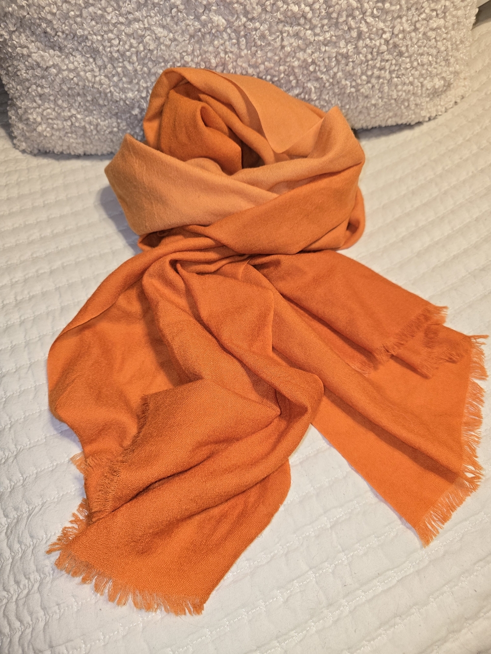 Talbots Ombre Wool/Cashmere Blend Orange Fringe Scarf